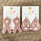 Rose Pink Infused Glitter Awareness Ribbon Leather Earrings: Breast Cancer