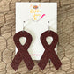 Burgundy Infused Glitter Awareness Ribbon Leather Earrings: Multiple Myeloma