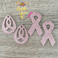 Rose Pink Infused Glitter Awareness Ribbon Leather Earrings: Breast Cancer