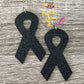 Black Infused Glitter Awareness Ribbon Leather Earrings: Melanoma & Skin Cancer