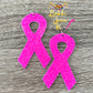 Hot Pink Infused Glitter Awareness Ribbon Leather Earrings: Breast Cancer