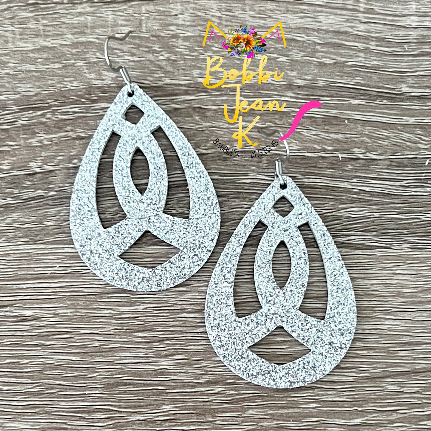 Gray/Silver Infused Glitter Awareness Ribbon Leather Earrings: Brain Cancer