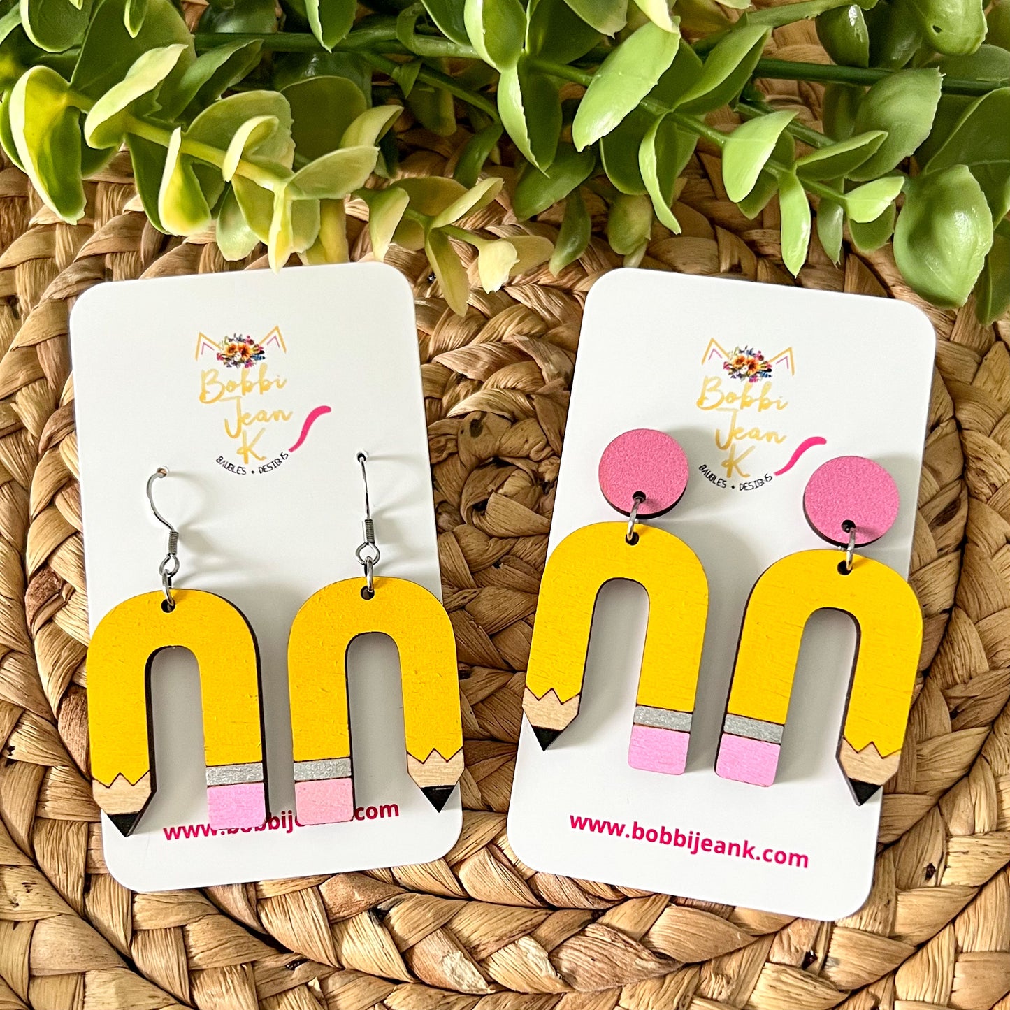 Pencil Arch Hand Painted Wood Earrings: Choose From 2 Designs